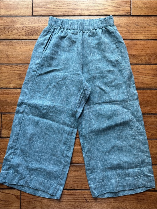 Flax Pants - FLAX Pants Womens Sz P Teal Blue Linen Wide Leg Elastic Waist Boho Beach Pockets